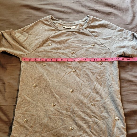 Small Loft Gray Embellished Pearl Rhinestone Sweater - Picture 8 of 9